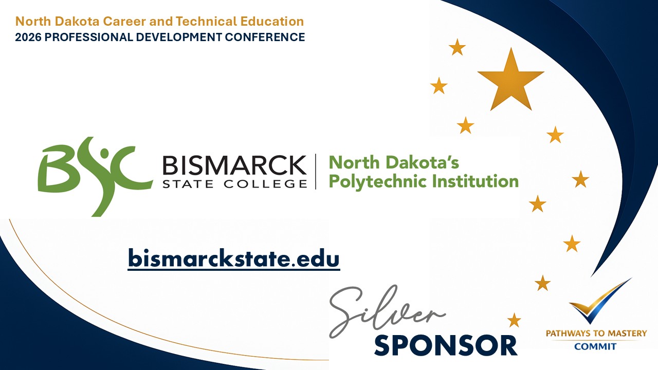 Thank you graphic - thank you to the sponsors of the NDCTE Professional Development Conference - Bismarck State College Silver Level Sponsor