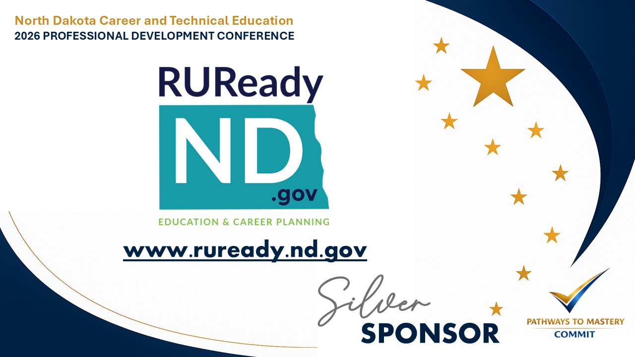 Thank you graphic - thank you to the sponsors of the NDCTE Professional Development Conference - RUReady.ND.gov XAP Silver Level Sponsor